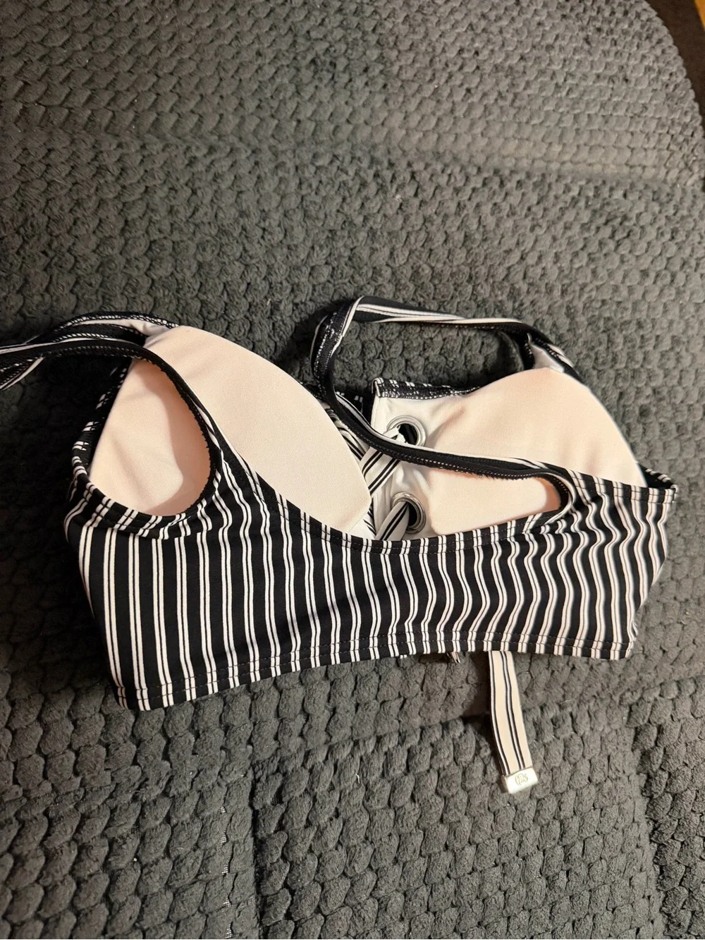 Michael Kors Black & White Striped Lace-Up Bralette